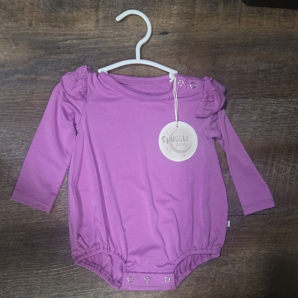 Girls 0-3 Month Bamboo Purple Long-Sleeve Baby One-Piece